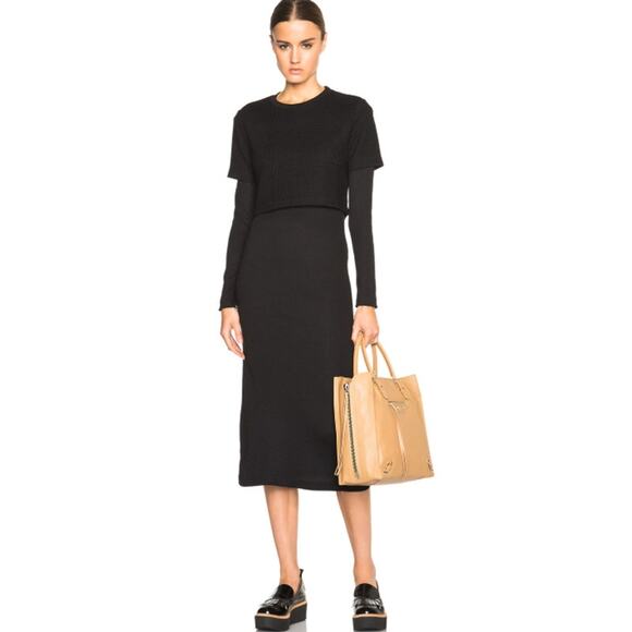 Opening Ceremony Layered Knit Dress Long Sleeve Crew Neck Midi Black Blue - Picture 2 of 12